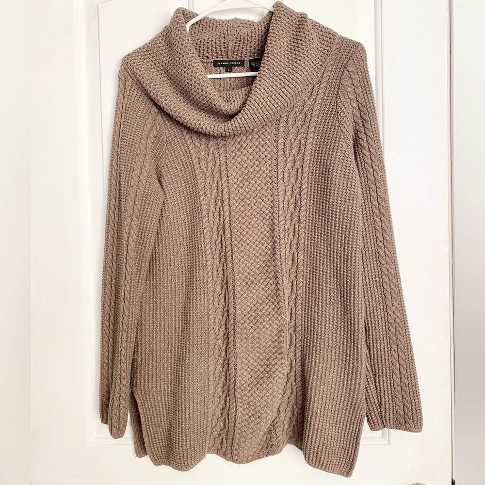 Women’s Cowl Neck Knit Sweater in Tan size Large